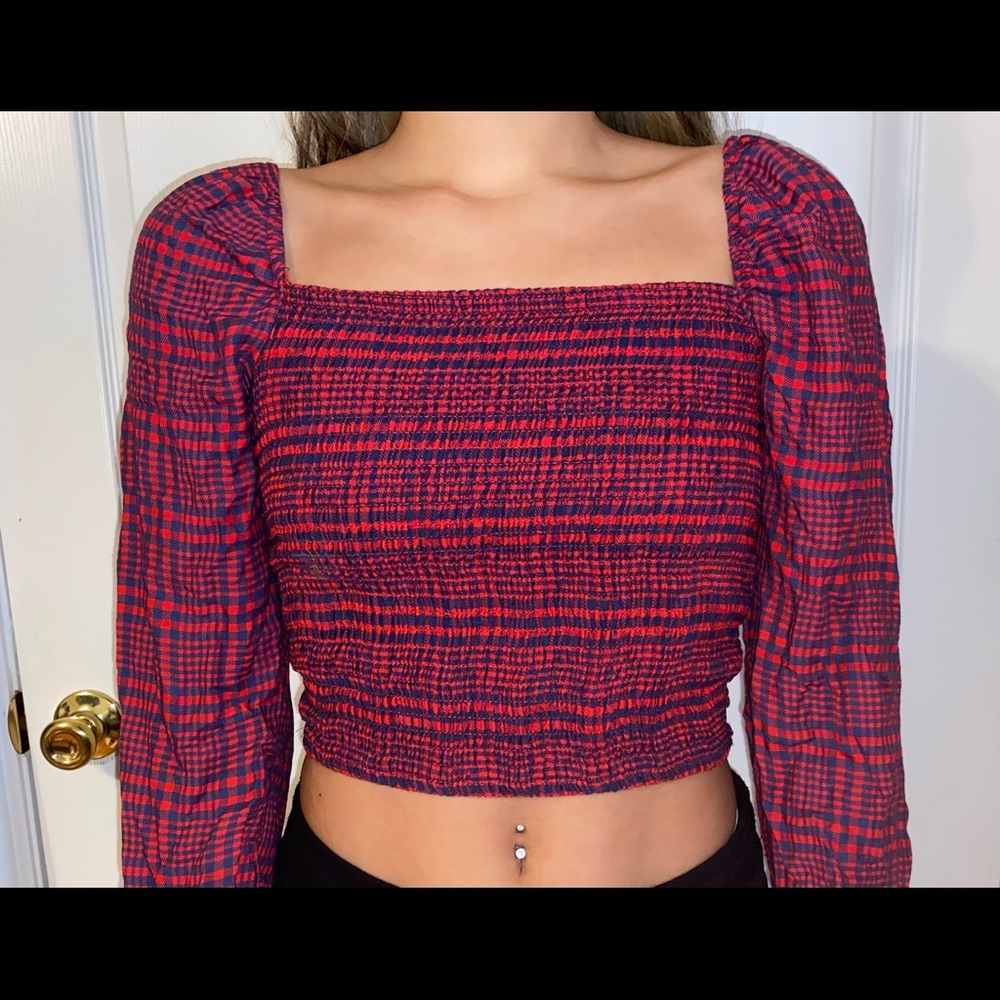 Abercrombie & Fitch Off The Shoulder Plaid Crop